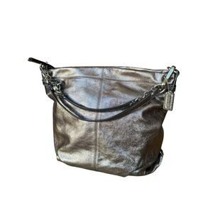 Coach Brooke Pewter Metallic Leather Hobo Handbag Purse Shoulder Bag